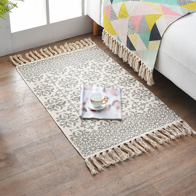 Alfombra con estampado de rayas contemporáneas, alfombra mezclada de algodón con flecos para decoración del hogar