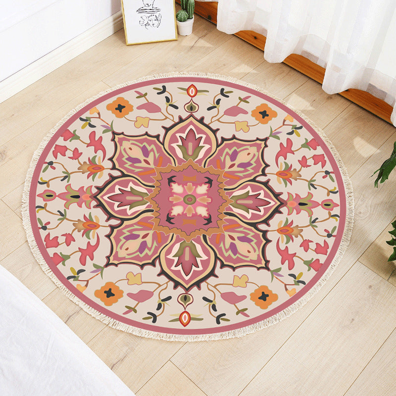 Light Color Simplicity Area Carpet Cotton Moroccan Floral Print Indoor Rug Easy Care Carpet for Living Room
