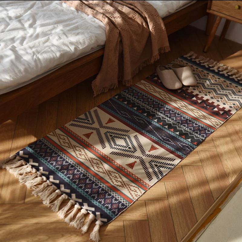 Multicolor Modern Indoor Rug Cotton Ethnic Print Carpet Washable Rug for Home Decoration