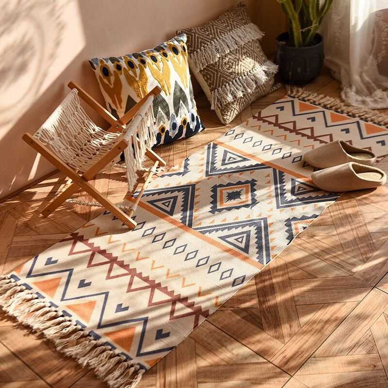 Multicolor Modern Indoor Rug Cotton Ethnic Print Carpet Washable Rug for Home Decoration