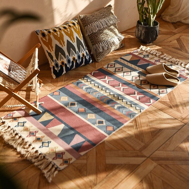 Multicolor Modern Indoor Rug Cotton Ethnic Print Carpet Washable Rug for Home Decoration