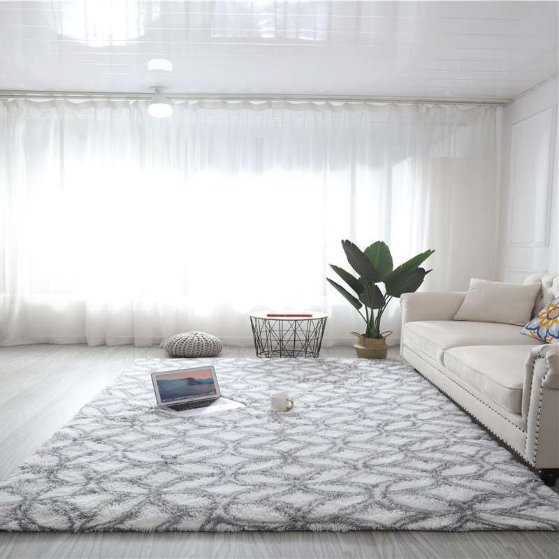 White Tone Modern Indoor Rug Polyester Shape Print Carpet Easy Care Rug for Home Decoration