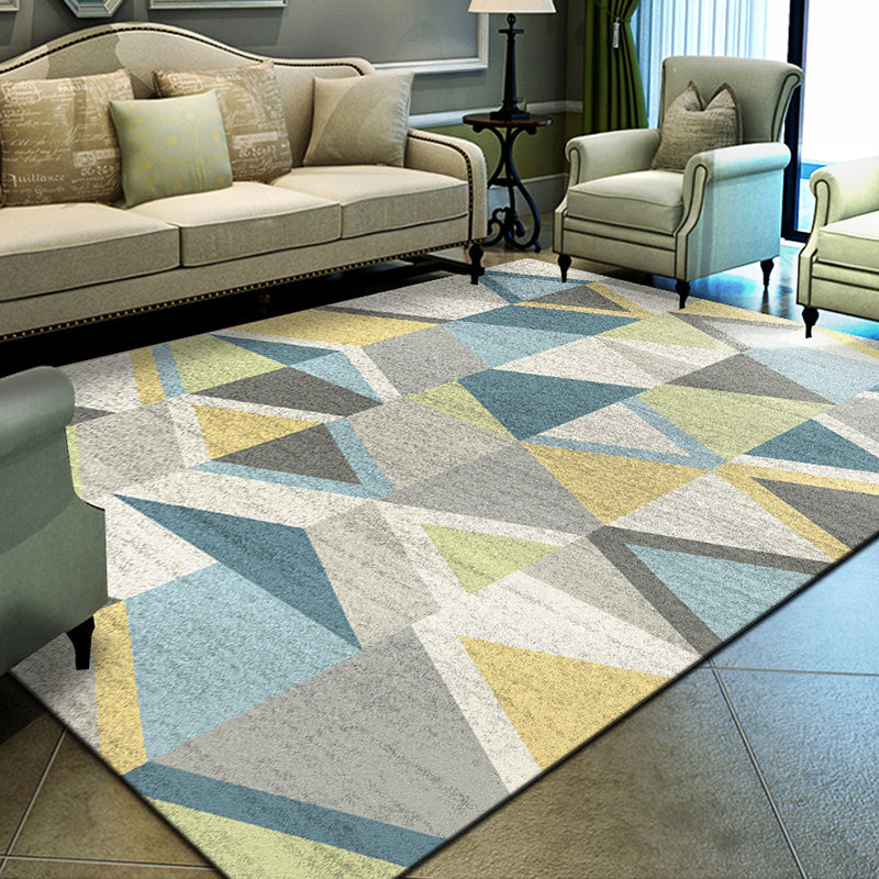 Multicolored Geometry Design Rug Modern Decorative Rectangle Carpet Polyester Non-Slip Backing Rug for Living Room