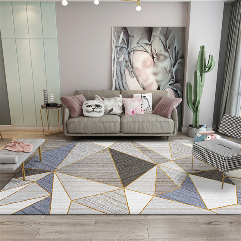 Luxury Geometry Design Area Rug Contemporary Comfort Polyester Rug Stain Resistant Washable Carpet for Living Room