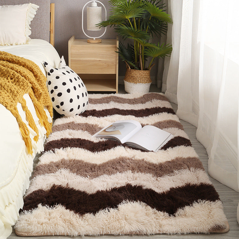 White Tone Relaxing Area Carpet Polyester Stripe Print Indoor Rug Anti-Slip Backing Carpet for Living Room