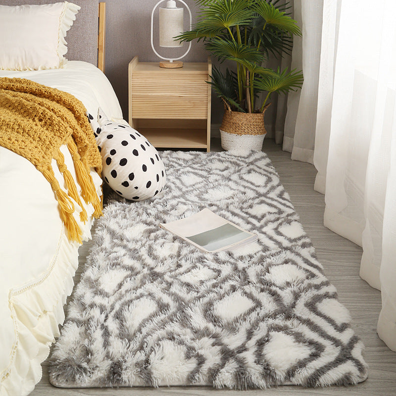 White Tone Relaxing Area Carpet Polyester Stripe Print Indoor Rug Anti-Slip Backing Carpet for Living Room
