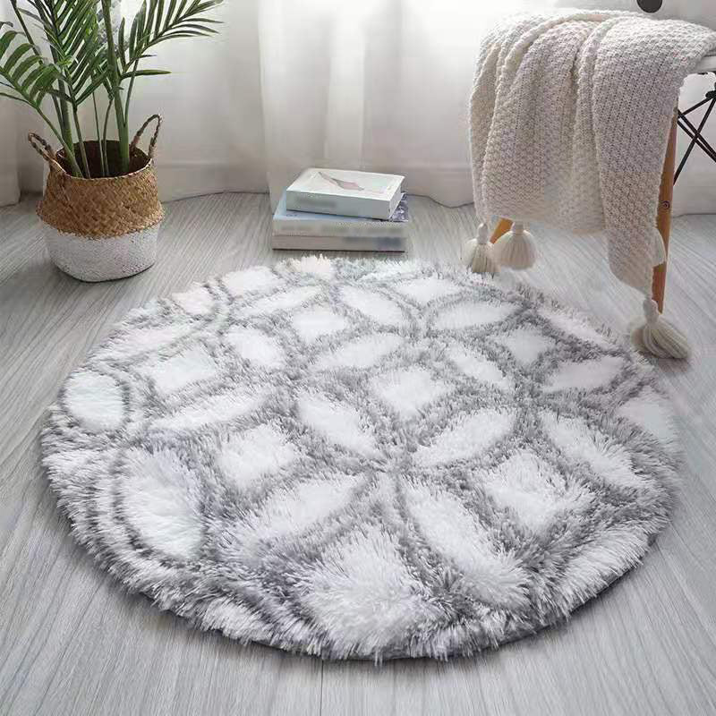 Round White Tone Modern Area Rug Polyester Shape Printing Rug Anti-Slip Backing Indoor Rug for Home Decor
