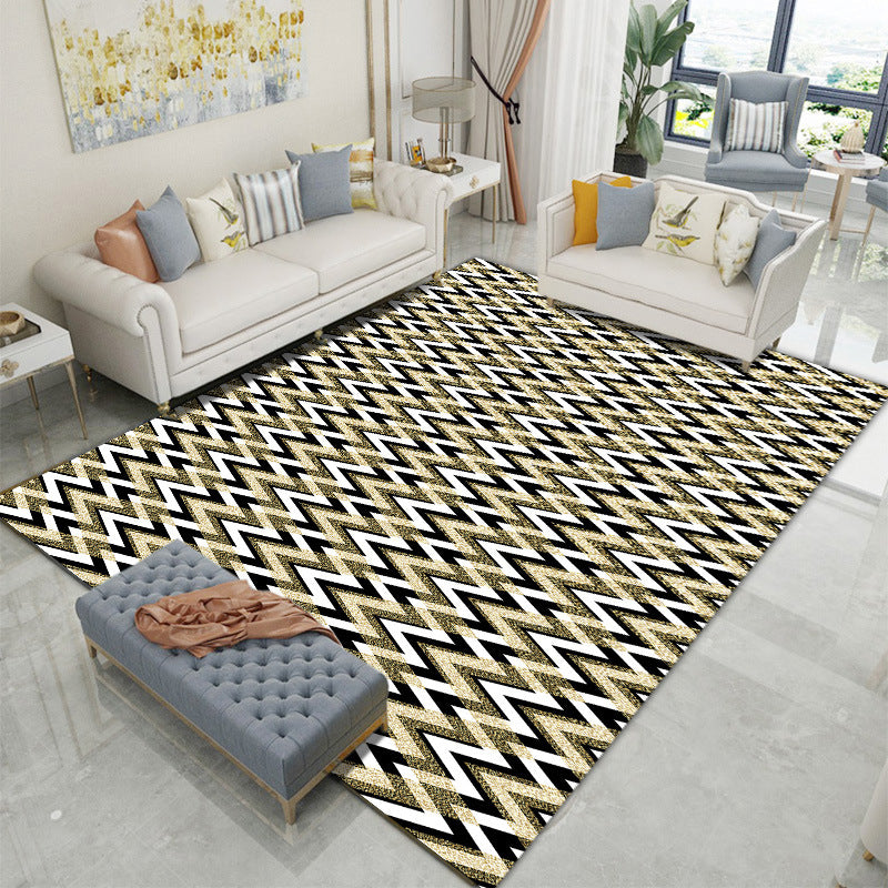 Creative Lines Printed Indoor Rug Modern Stylish Polyester Area Rug Easy Care Anti-Slip Backing Carpet for Living Room