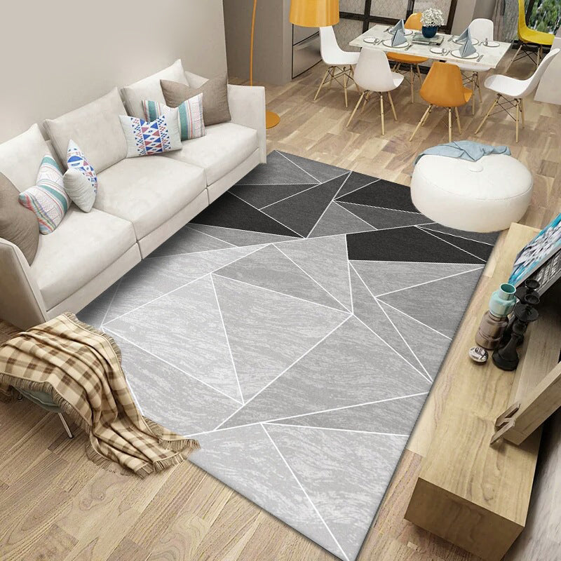 Modern Asymmetric Graphic Pattern Rug Dark Colored Trendy Polyester Area Rug Non-Slip Backing Carpet for Home Decoration