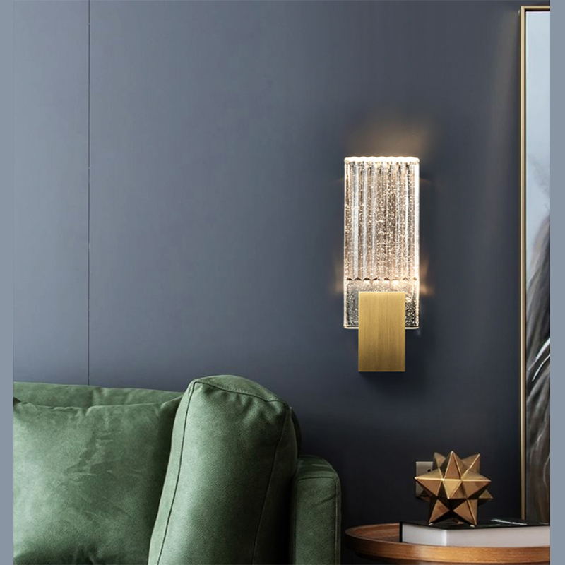 Bobble Crystal Rectangular LED SCONCE Postmodern Brass Wall Lighting per camera da letto