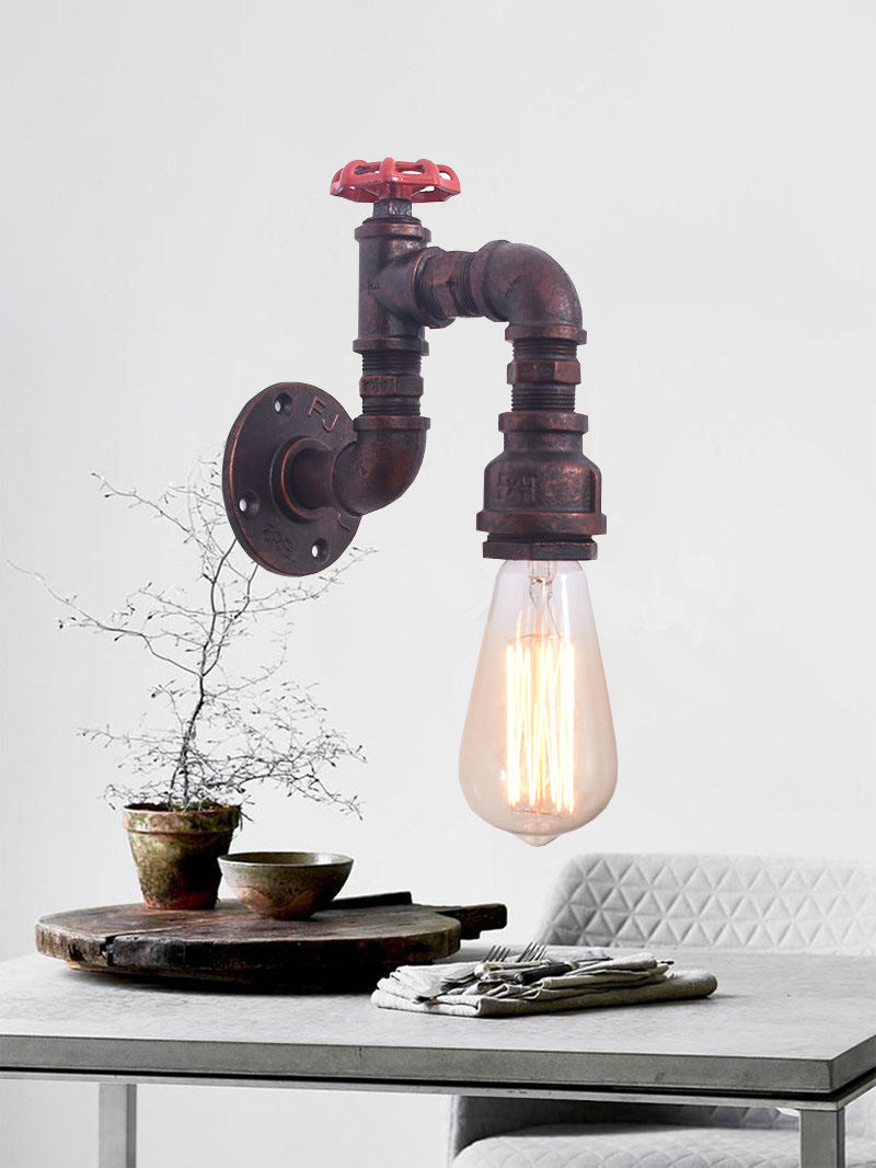 1-Light Industrial Wrought Iron Wall Sconce Pipe and Gauge Wall Light Lamp for Dining Room