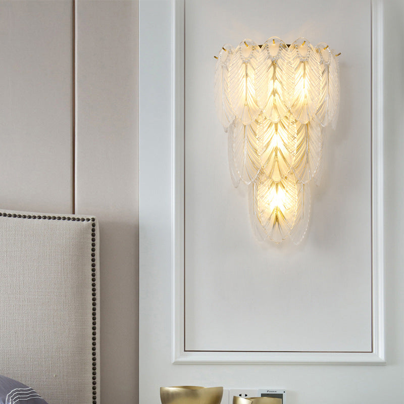 Leaf Flush Mount Wall Sconce Postmodern Crystal Gold Wall Light for Living Room
