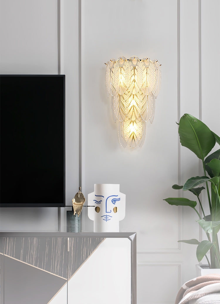 Leaf Flush Mount Wall Sconce Postmodern Crystal Gold Wall Light for Living Room