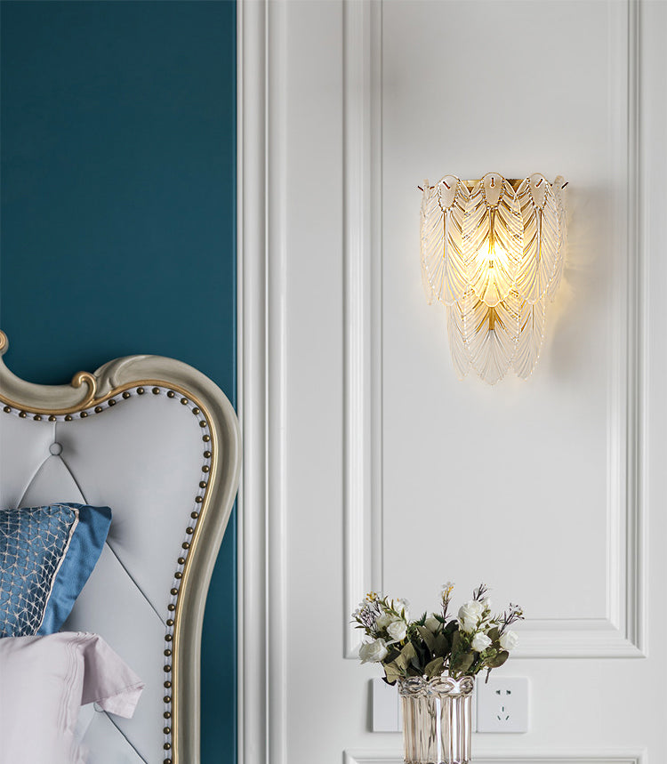 Leaf Flush Mount Wall Sconce Postmodern Crystal Gold Wall Light for Living Room