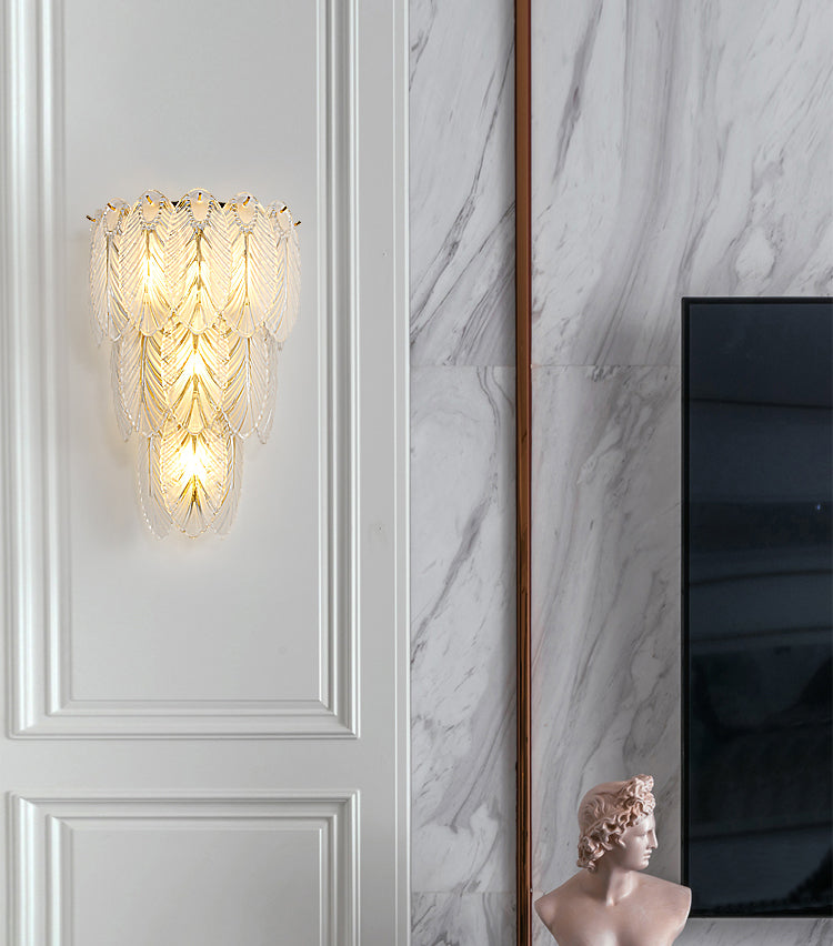Leaf Flush Mount Wall Sconce Postmodern Crystal Gold Wall Light for Living Room