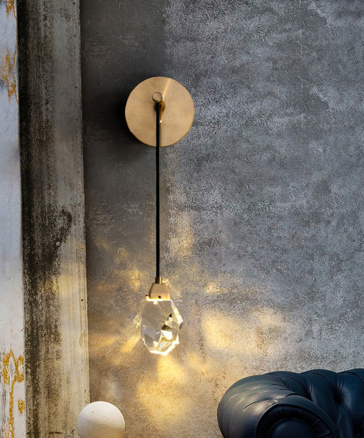 Postmodern Stone Shaped Wall Light Crystal 1 Bulb Bedside Wall Lighting in Brass