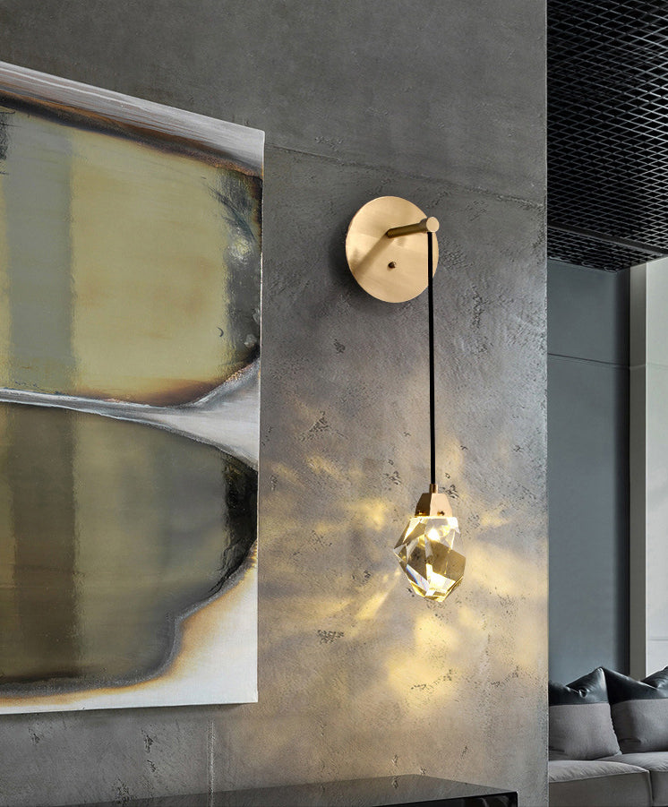 Postmodern Stone Shaped Wall Light Crystal 1 Bulb Bedside Wall Lighting in Brass