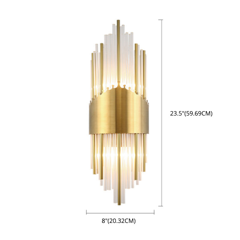 Fluted Crystal Flush Wall Sconce Postmodern Style 2-Bulb Gold Wall Lamp for Living Room