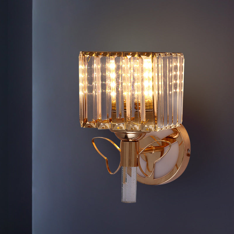 Rose Gold Small Wall Lighting Minimalist 1-Light Prismatic Crystal Sconce for Hallway
