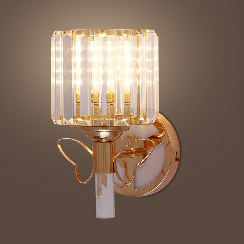 Rose Gold Small Wall Lighting Minimalist 1-Light Prismatic Crystal Sconce for Hallway