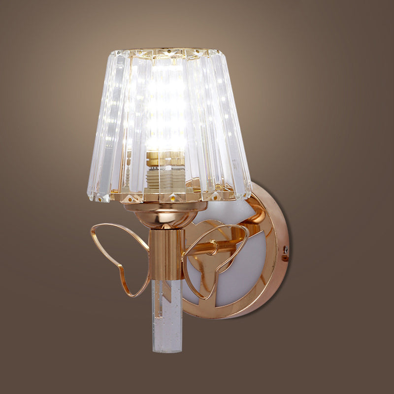 Rose Gold Small Wall Lighting Minimalist 1-Light Prismatic Crystal Sconce for Hallway