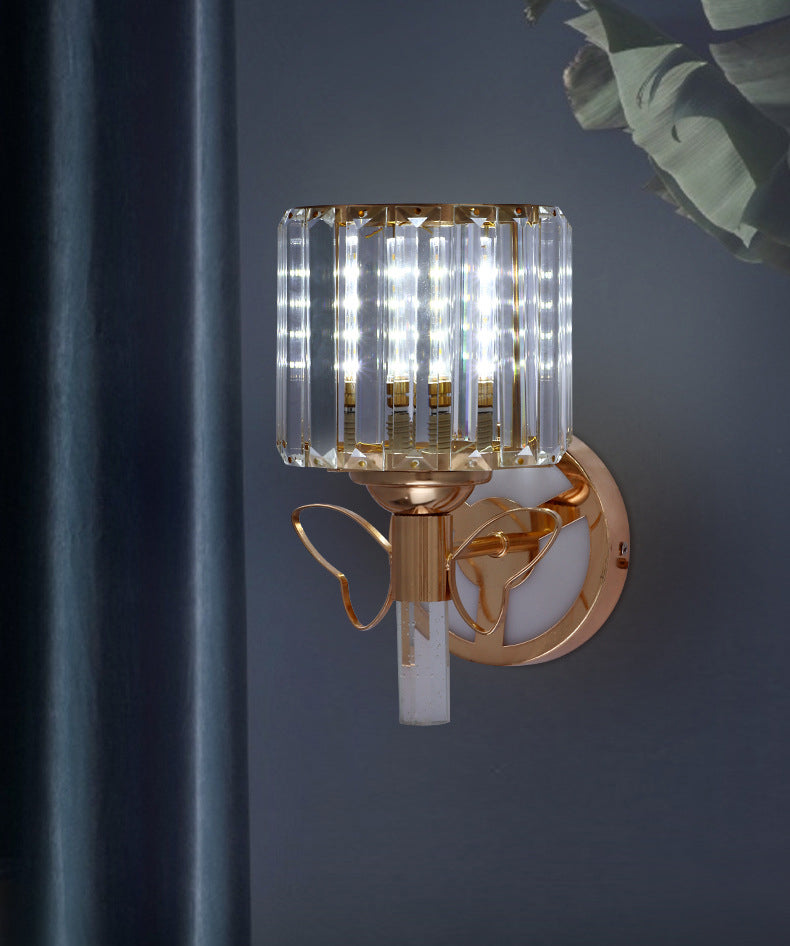 Rose Gold Small Wall Lighting Minimalist 1-Light Prismatic Crystal Sconce for Hallway