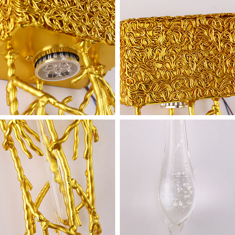 Crystal Droplet Wall Lamp Postmodern 1 Bulb Gold Plated Sconce Lighting for Stairs