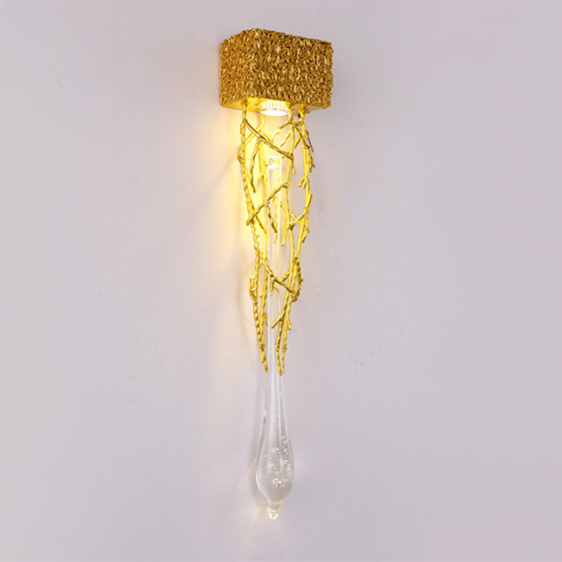 Crystal Droplet Wall Lamp Postmodern 1 Bulb Gold Plated Sconce Lighting for Stairs