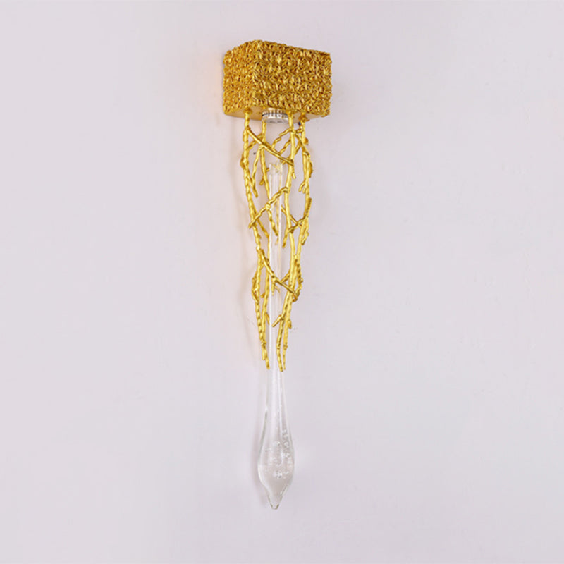 Crystal Droplet Wall Lamp Postmodern 1 Bulb Gold Plated Sconce Lighting for Stairs