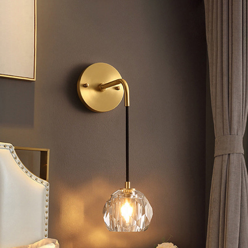 Gold Hanging Wall Sconce in Modern Luxury Style Copper Globe Wall Light with Crystal Shade