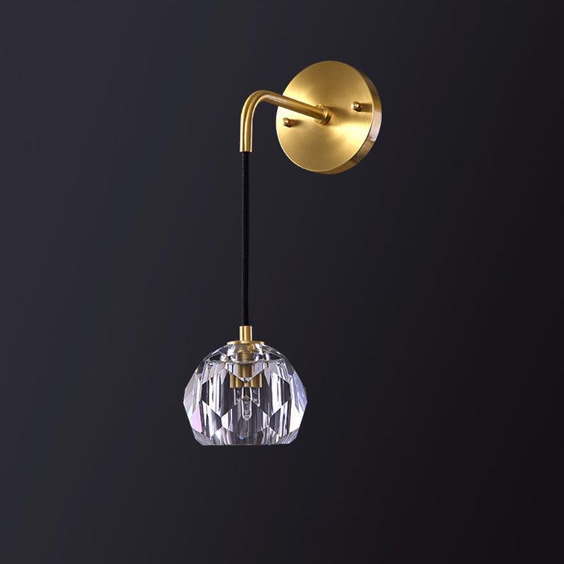 Gold Hanging Wall Sconce in Modern Luxury Style Copper Globe Wall Light with Crystal Shade