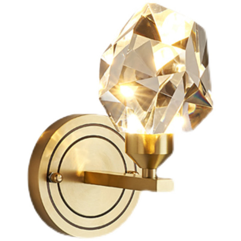 Modern Romantic Geometric Wall Sconce Copper Indoor LED Wall Light with Crystal Shade