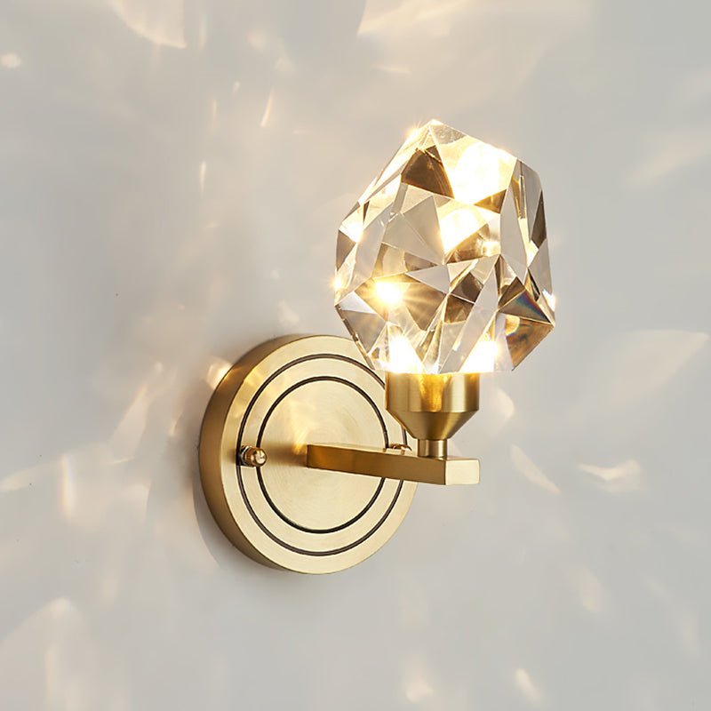 Modern Romantic Geometric Wall Sconce Copper Indoor LED Wall Light with Crystal Shade
