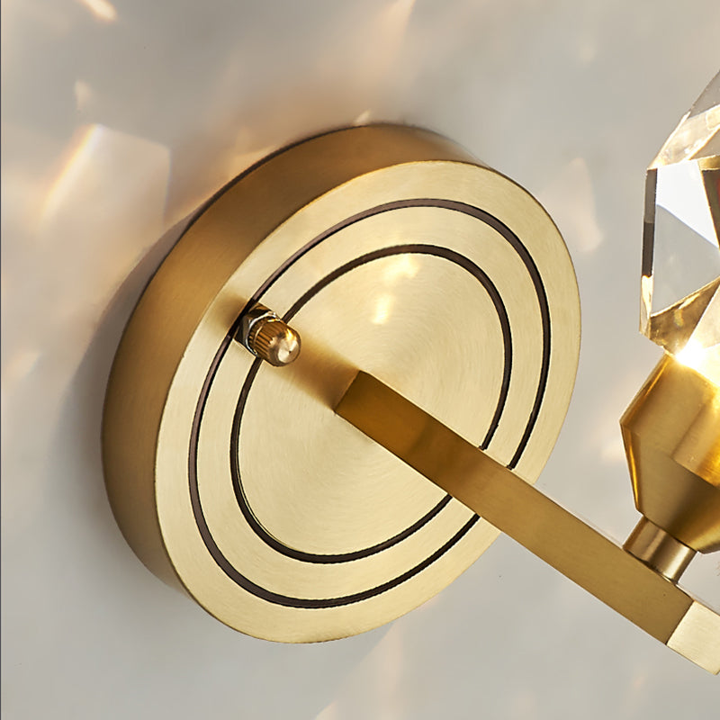 Modern Romantic Geometric Wall Sconce Copper Indoor LED Wall Light with Crystal Shade