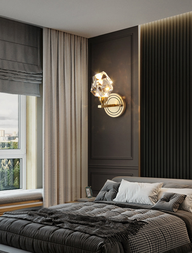 Modern Romantic Geometric Wall Sconce Copper Indoor LED Wall Light with Crystal Shade