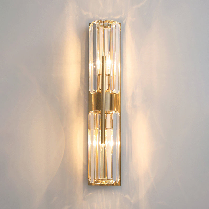 Dicultura de pared de 2 luces de oro en modernos estilo de lujo de hierro forjado Luz de pared cilíndrica con sombra de cristal