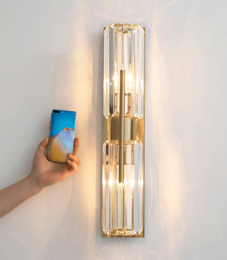 Dicultura de pared de 2 luces de oro en modernos estilo de lujo de hierro forjado Luz de pared cilíndrica con sombra de cristal