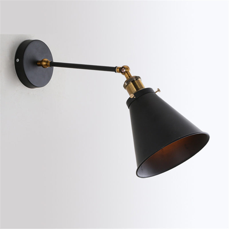 Black Tapered Extendable Wall Sconce in Industrial Vintage Style Wrought Iron Wall Light for Commercial Place