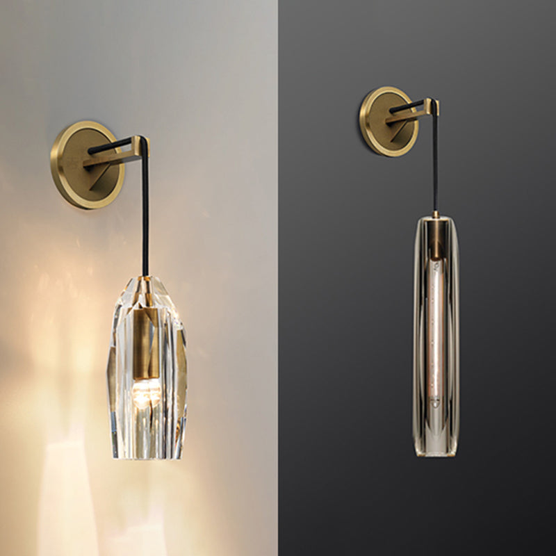 Contemporary Armed Crystal Wall Sconce 1-Light Wall Mounted Lamp for Living Room