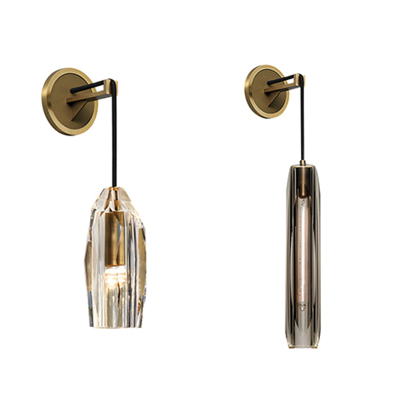 Contemporary Armed Crystal Wall Sconce 1-Light Wall Mounted Lamp for Living Room
