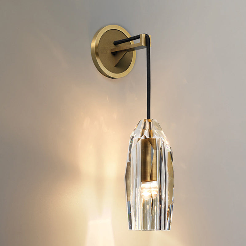 Contemporary Armed Crystal Wall Sconce 1-Light Wall Mounted Lamp for Living Room