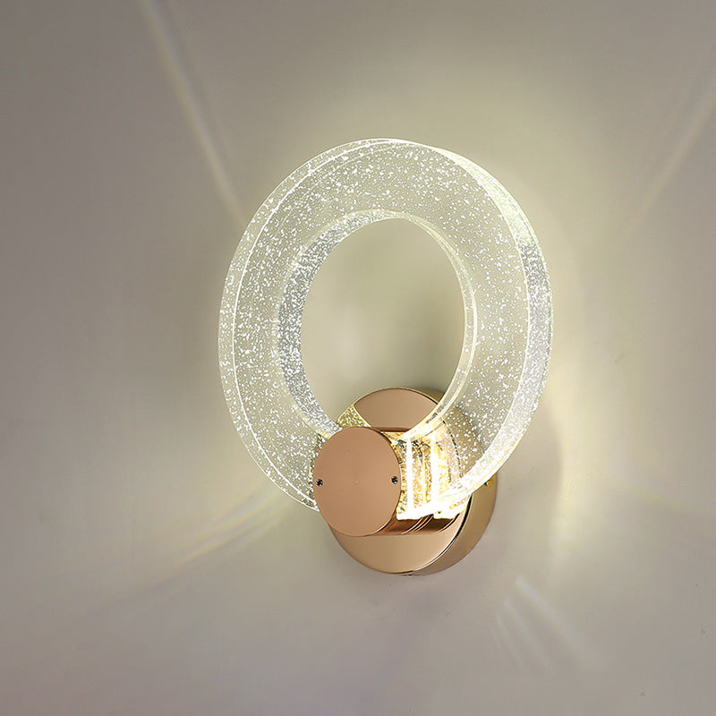 Gold Contemporary 1-Light LED Wall Sconce Circle Crystal Wall Mounted Light for Bedroom