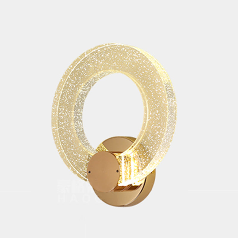 Gold Contemporary 1-Light LED Wall Sconce Circle Crystal Wall Mounted Light for Bedroom