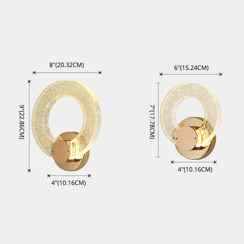 Gold Contemporary 1-Light LED Wall Sconce Circle Crystal Wall Mounted Light for Bedroom