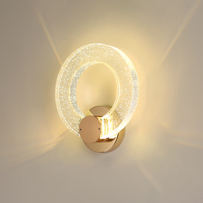 Gold Contemporary 1-Light LED Wall Sconce Circle Crystal Wall Mounted Light for Bedroom