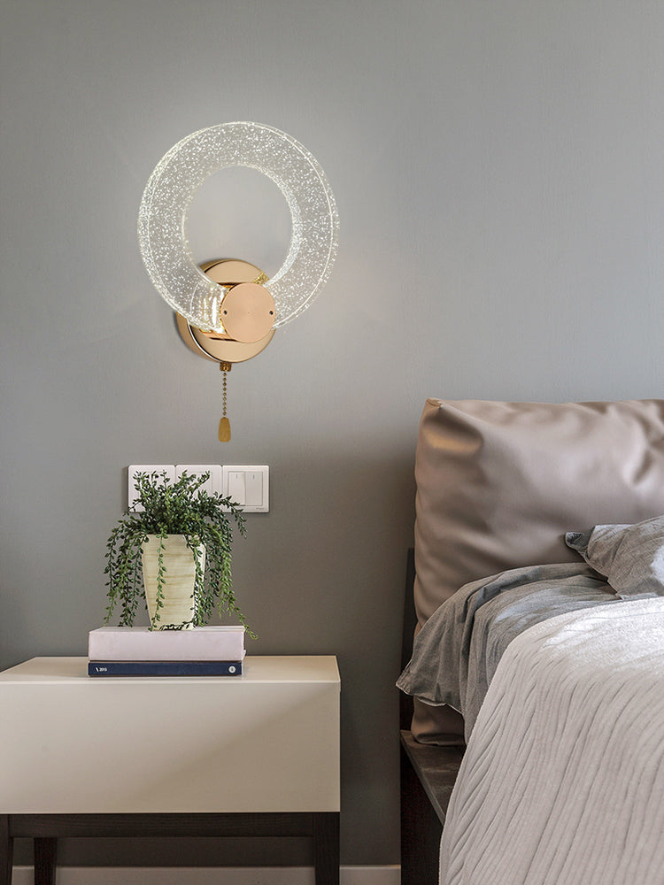 Gold Contemporary 1-Light LED Wall Sconce Circle Crystal Wall Mounted Light for Bedroom
