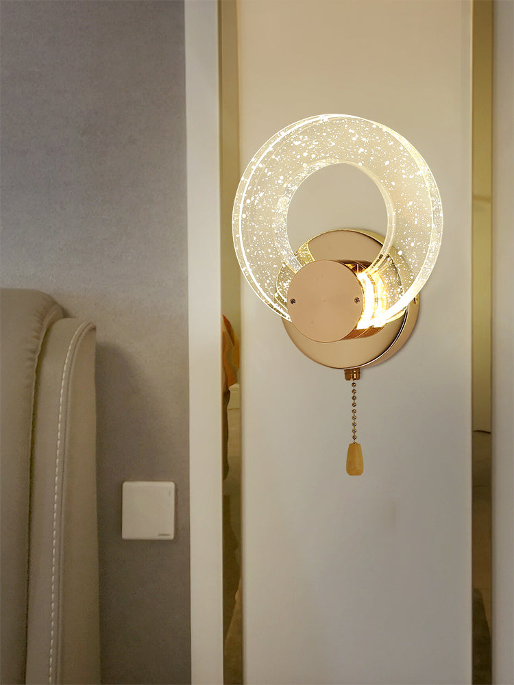 Gold Contemporary 1-Light LED Wall Sconce Circle Crystal Wall Mounted Light for Bedroom