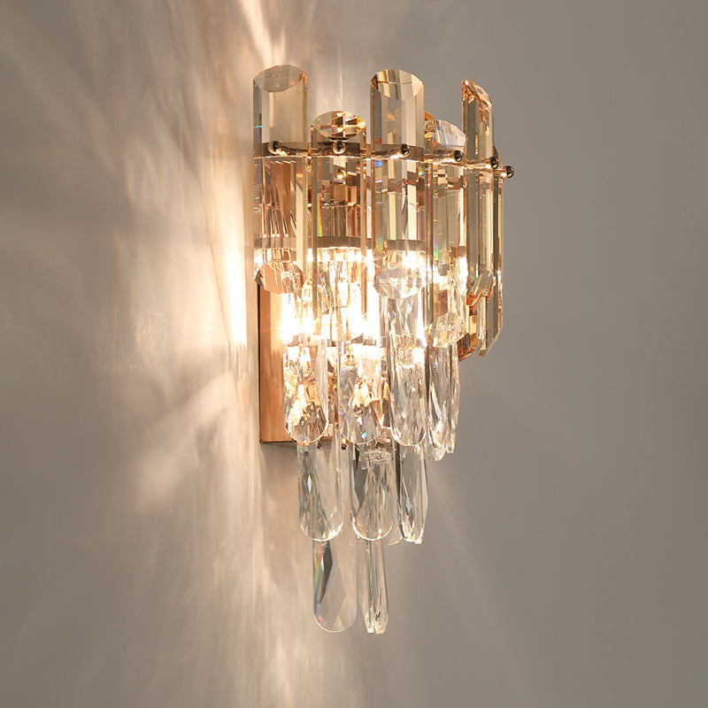 Zeitgenössische kristallgeschichtetes Wandleuchten 2-Licht-Wandmontage Licht für Schlafzimmer
