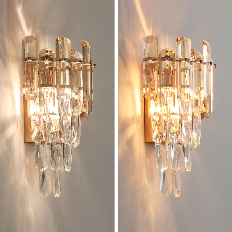 Zeitgenössische kristallgeschichtetes Wandleuchten 2-Licht-Wandmontage Licht für Schlafzimmer