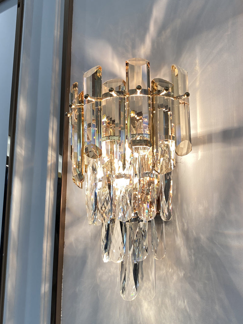Zeitgenössische kristallgeschichtetes Wandleuchten 2-Licht-Wandmontage Licht für Schlafzimmer